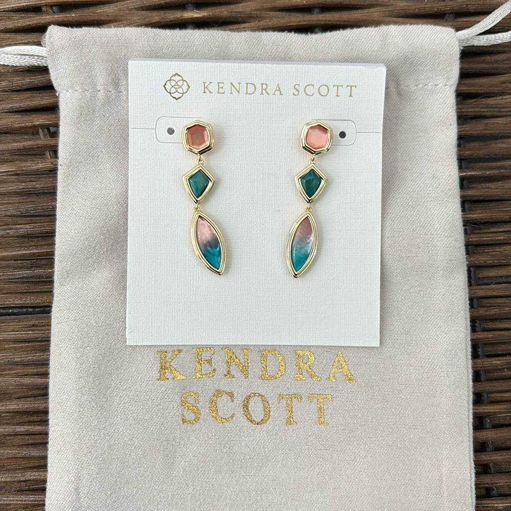 Kendra Scott Monica Linear Gold Teal Mix Earrings